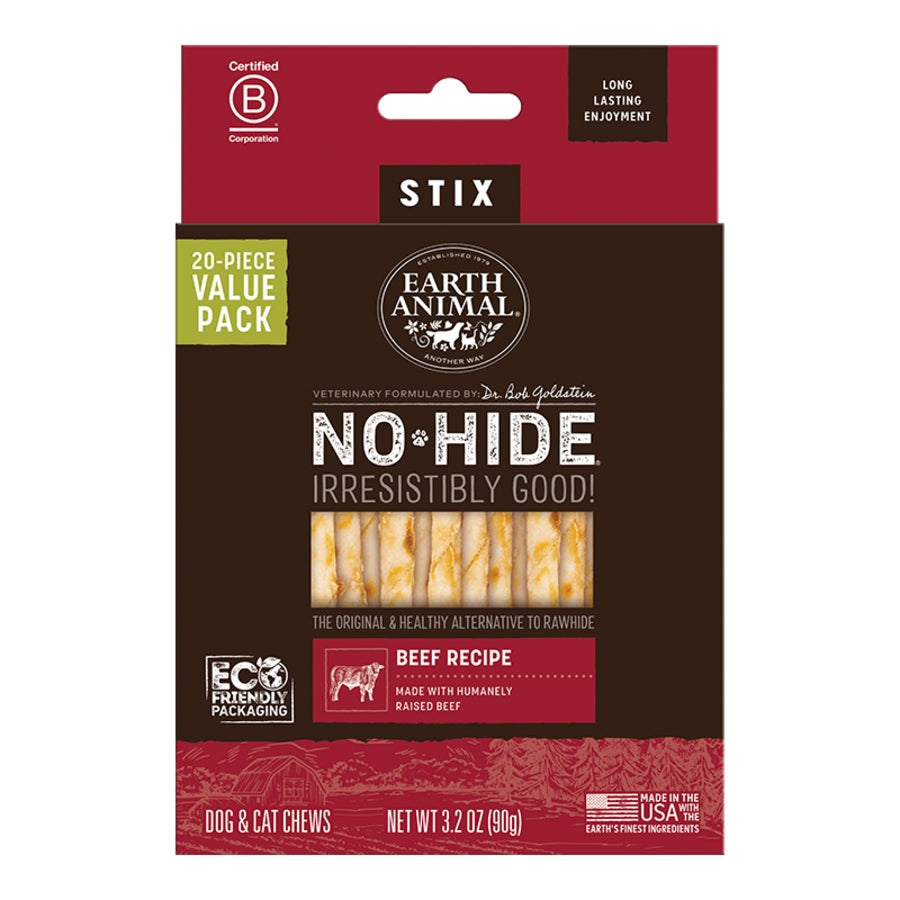 EARTH ANIMAL DOG NO-HIDE STIX BEEF VALUE 20 PACK