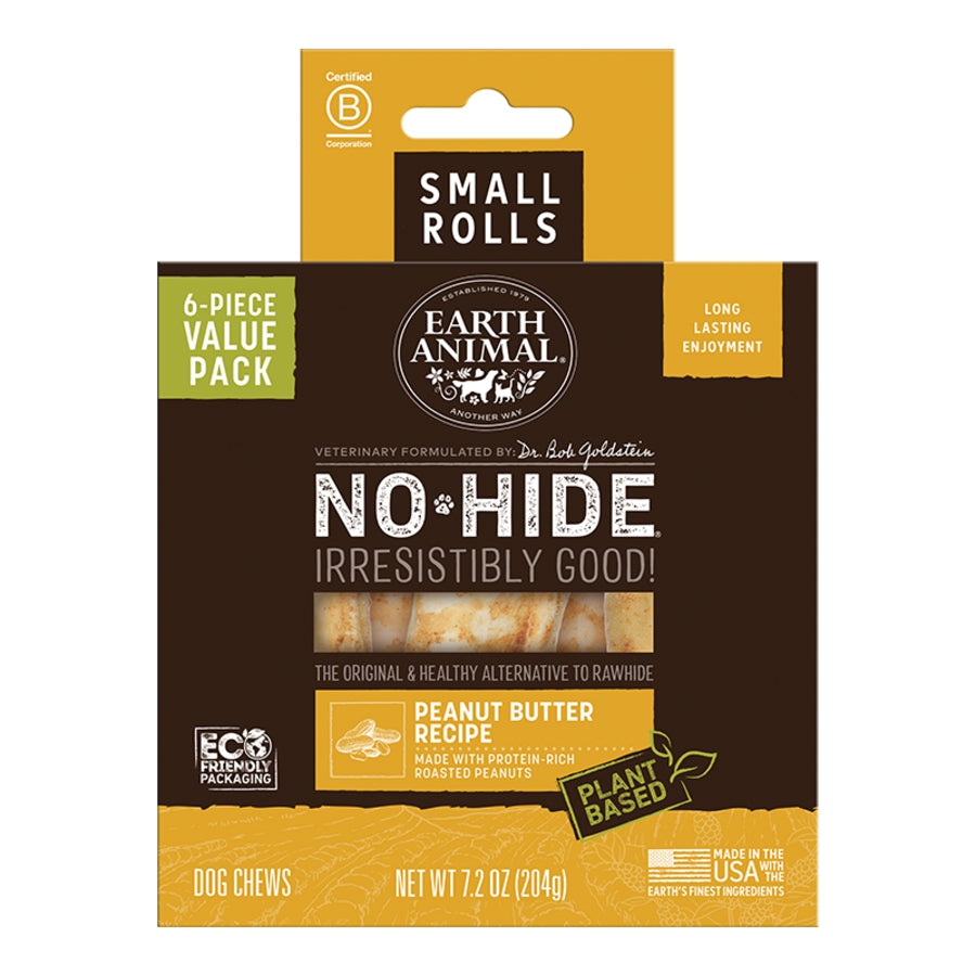 EARTH ANIMAL DOG NO-HIDE PEANUT BUTTER ROLLS SMALL VALUE 6 PACK