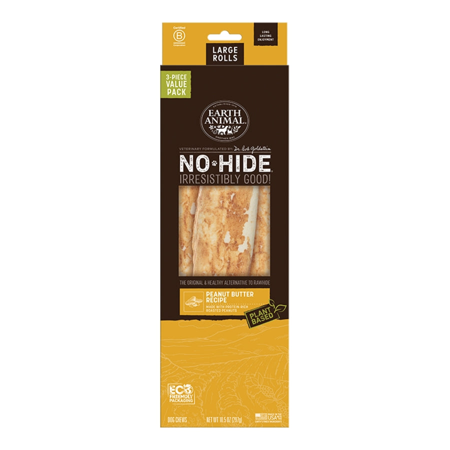 EARTH ANIMAL DOG NO-HIDE PEANUT BUTTER ROLLS LARGE VALUE 3 PACK