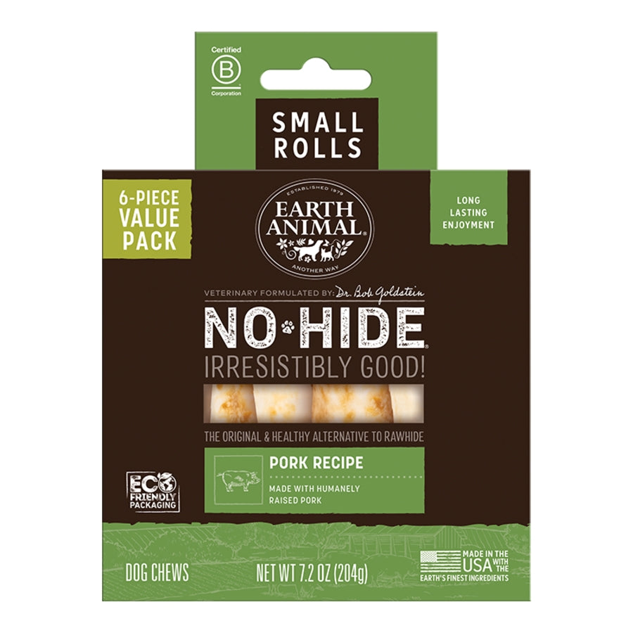EARTH ANIMAL DOG NO-HIDE PORK ROLLS SMALL VALUE 6 PACK