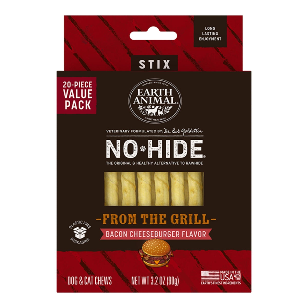 Earth Animal Dog No - Hide From The Grill Bacon Cheeseburger Stix Value Pack - 20 Pack