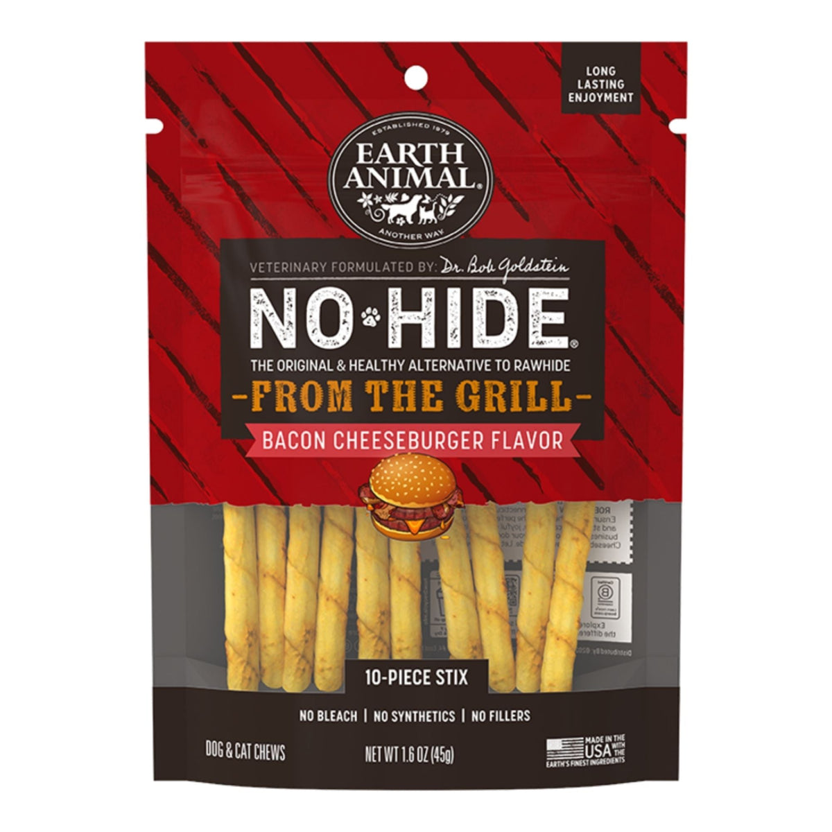 Earth Animal Dog No - Hide From The Grill Bacon Cheeseburger Stix - 10 Pack