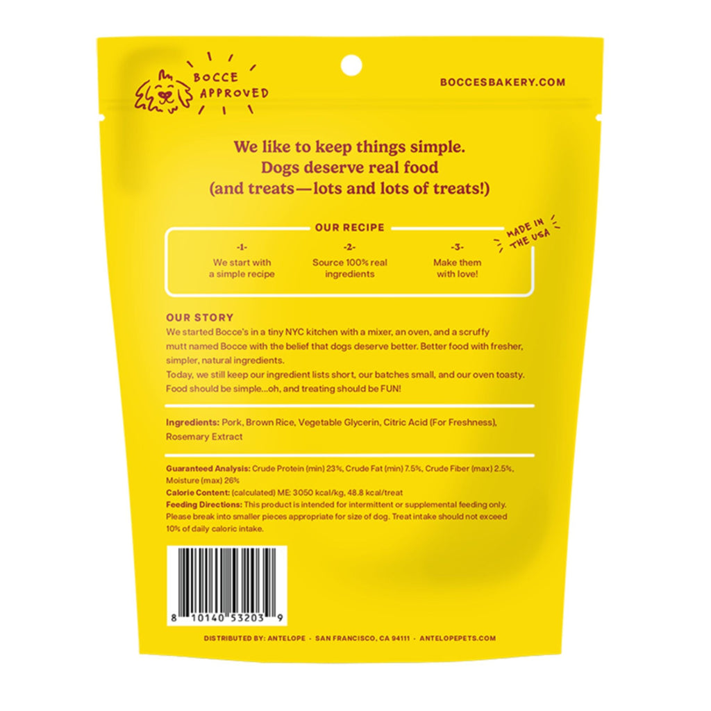 Bocce's Bakery Dog Jerky Protein Cuts Grain Free Pork Press 5oz.