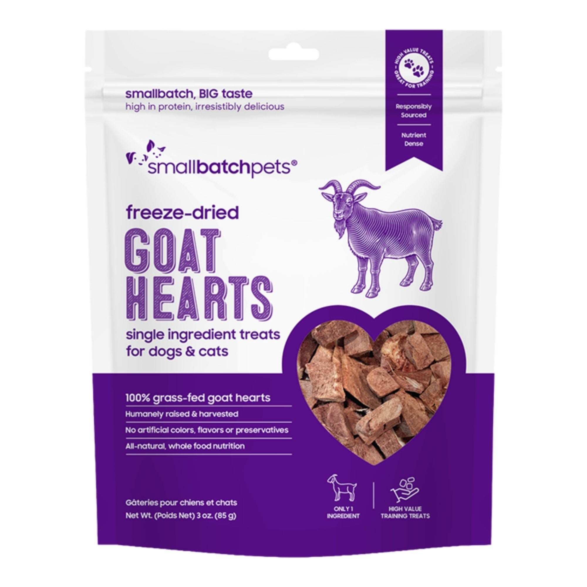 Small Batch Dog & Cat Freeze-Dried Goat Hearts 3oz.