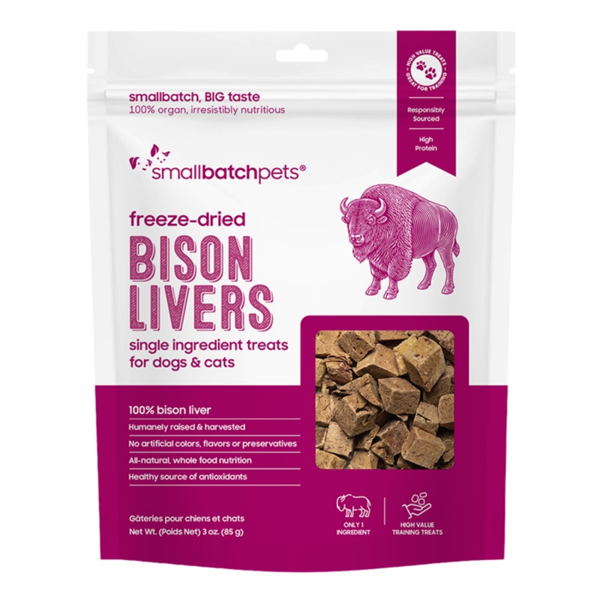 Small Batch Dog & Cat Freeze-Dried Bison Livers 3oz.