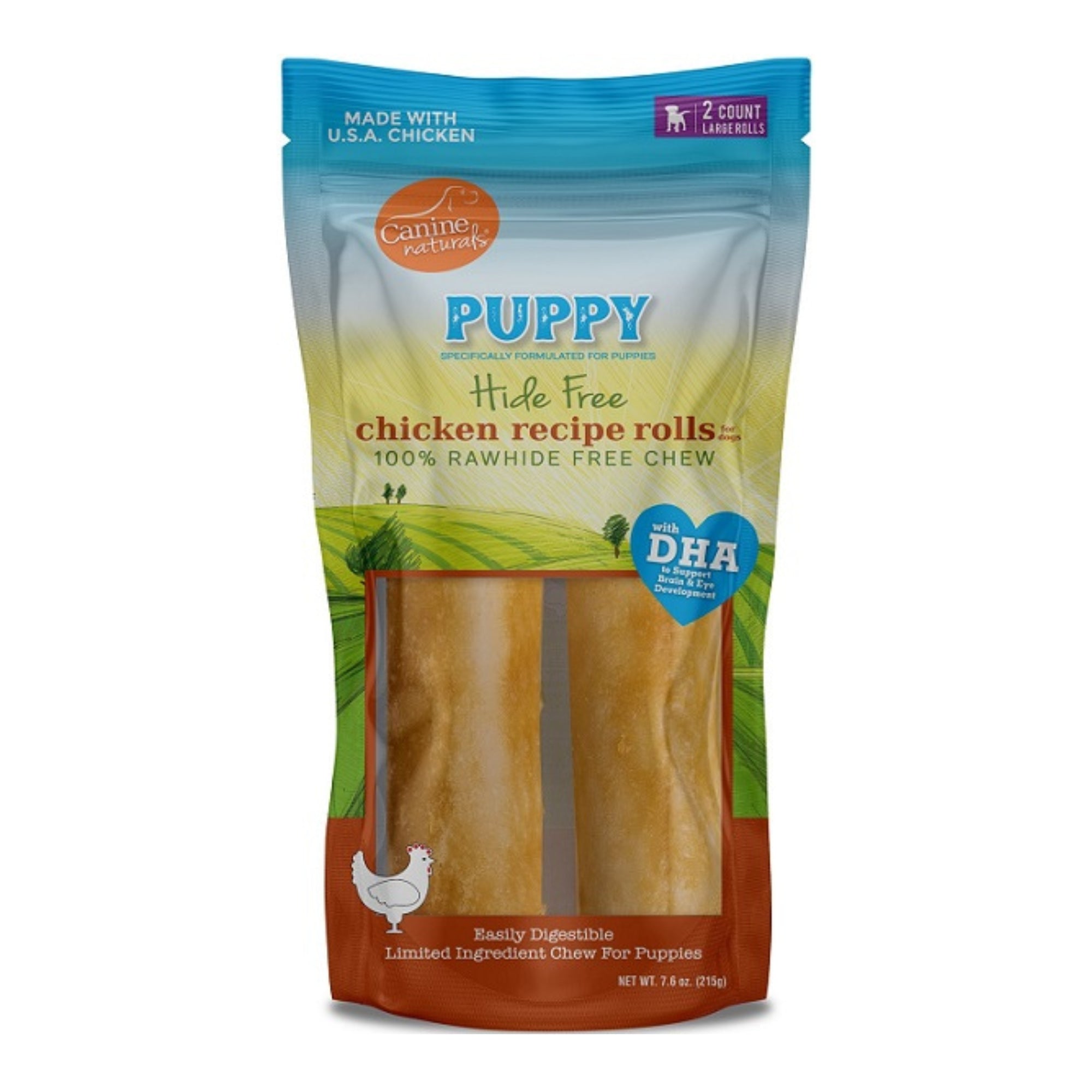 Canine Natural Hide Free Dog 7" Puppy Chicken Rolls 2Ct
