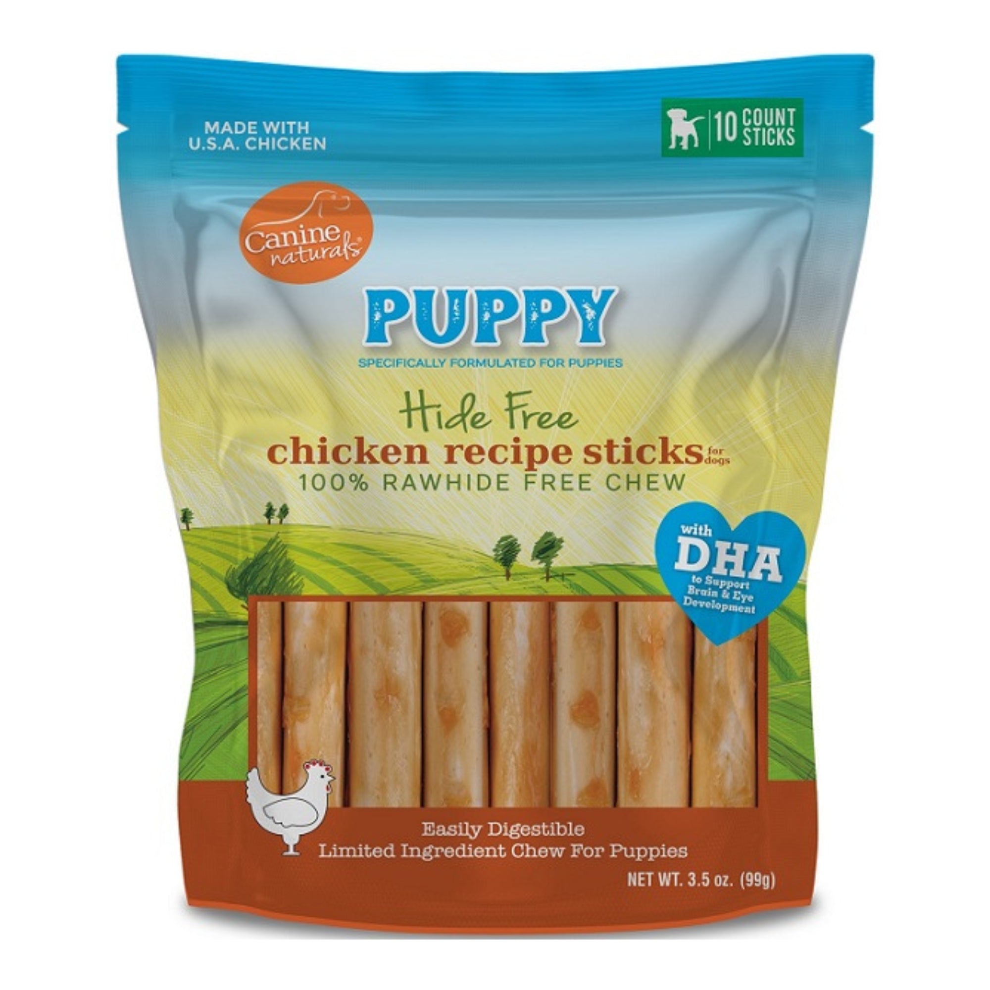 Canine Natural Hide Free Dog 5" Puppy Chicken Sticks 10Ct