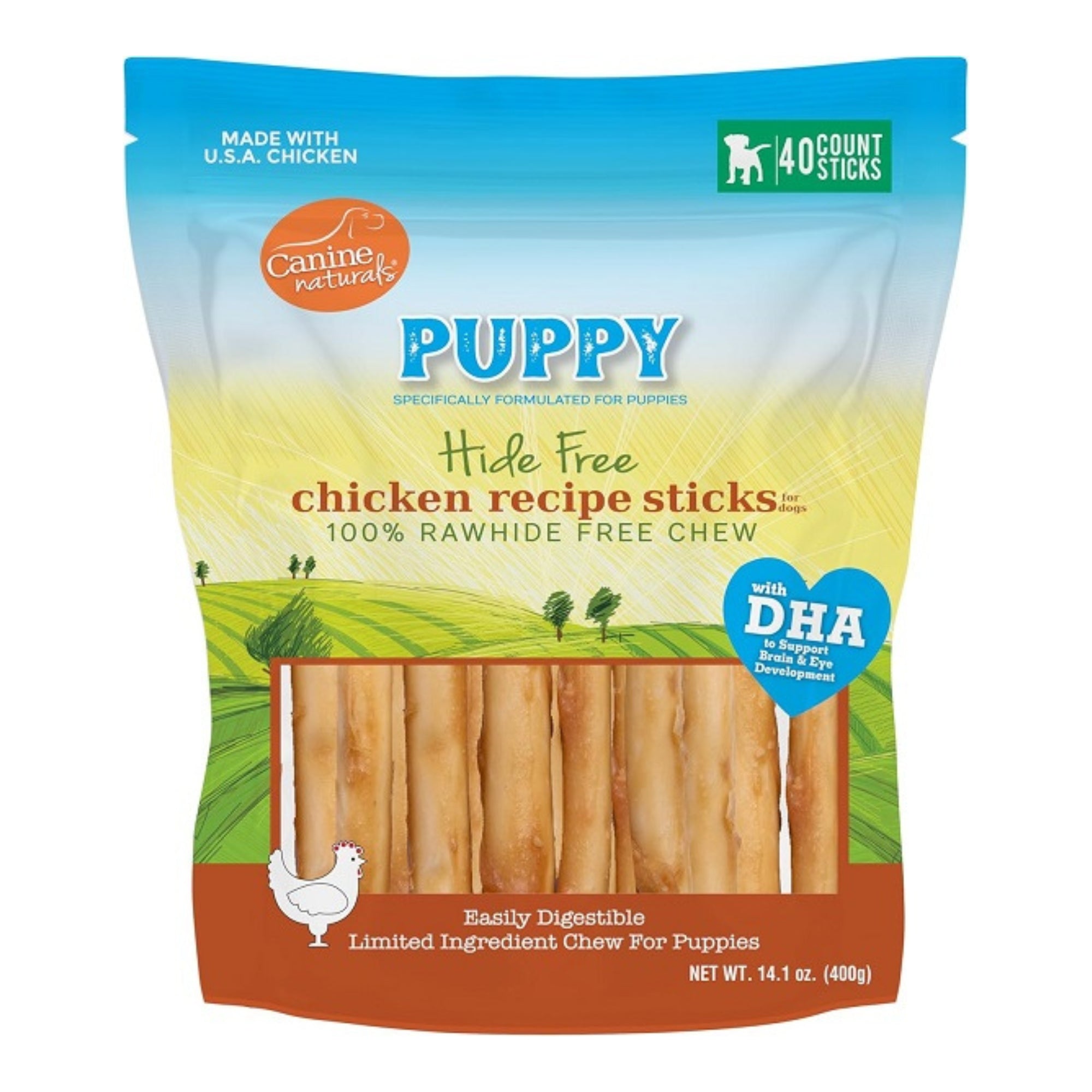 Canine Natural Hide Free Dog 5" Puppy Chicken Stick 40Ct