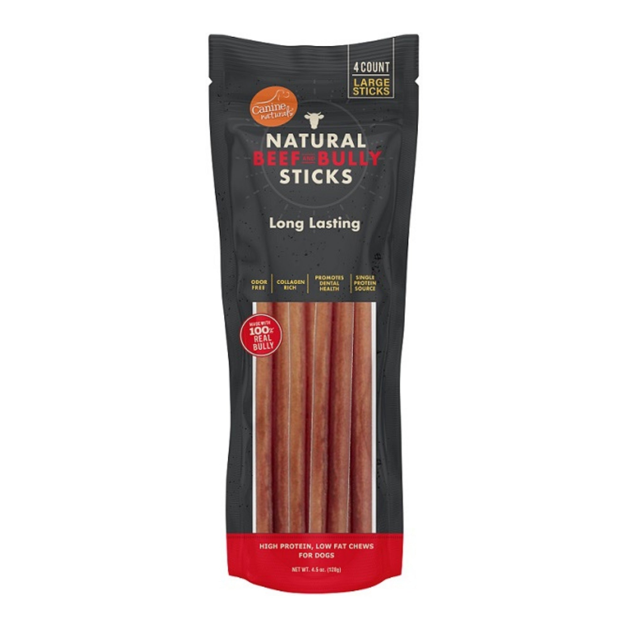Canine Natural Beef & Bully Sticks Dog 4.5oz. 10" 4Ct