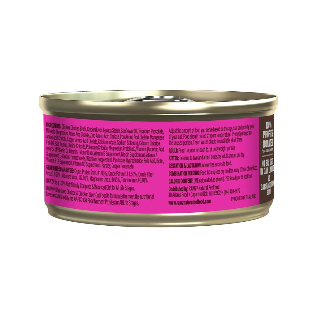 Rawz Cat Shredded Chicken Chicken Liver 3oz. (Case of 18)
