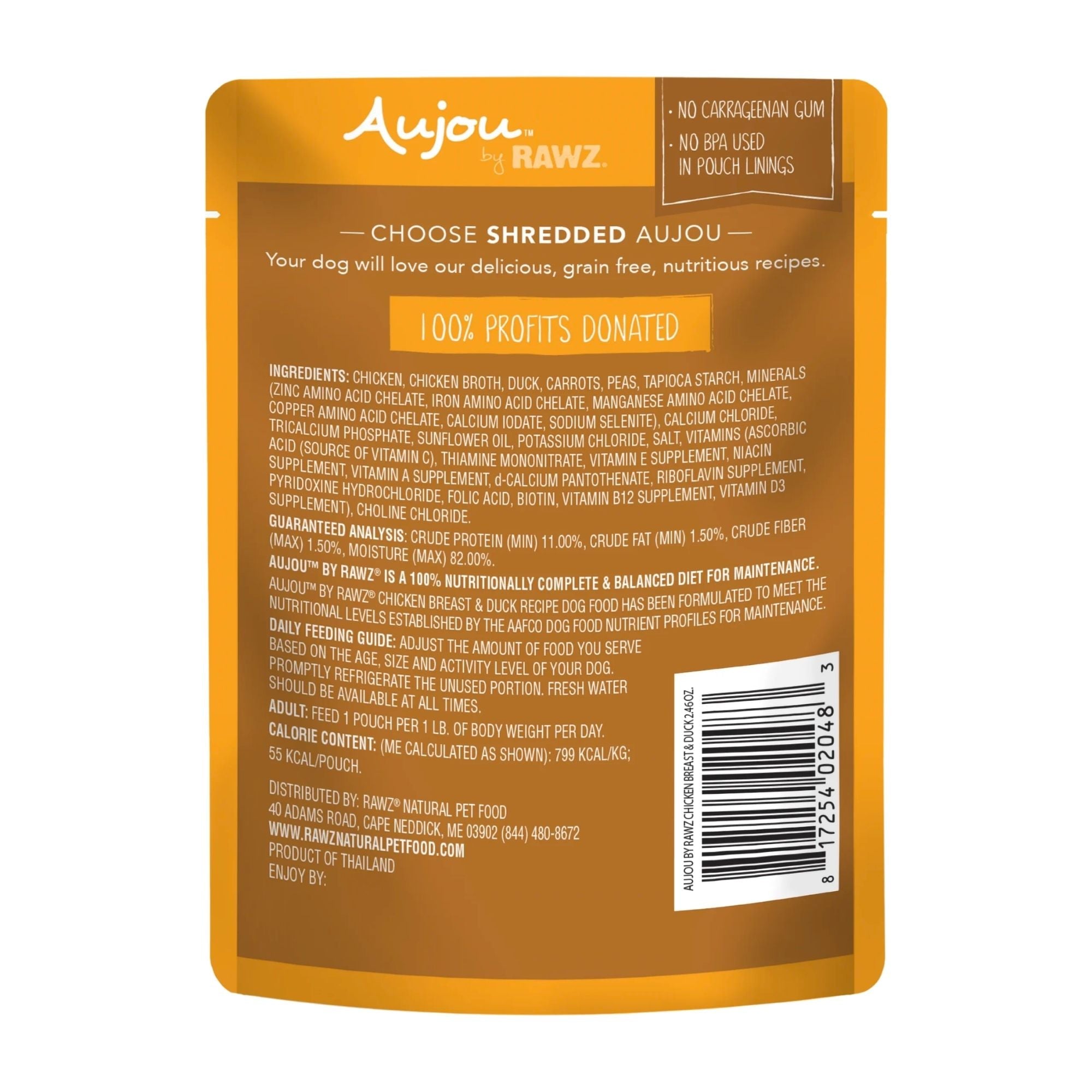 Rawz Aujou Dog Pouch Chicken Breast Duck 2.4oz. (Case of 8)