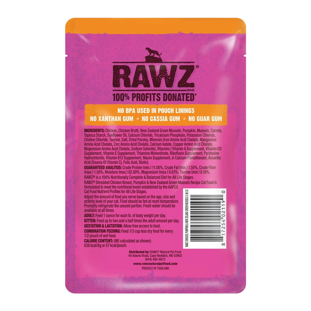 Rawz Shredded Cat Pouch Chicken Breast Pumpkin New Zealand Green Mussels 2.4oz. (Case of 8)