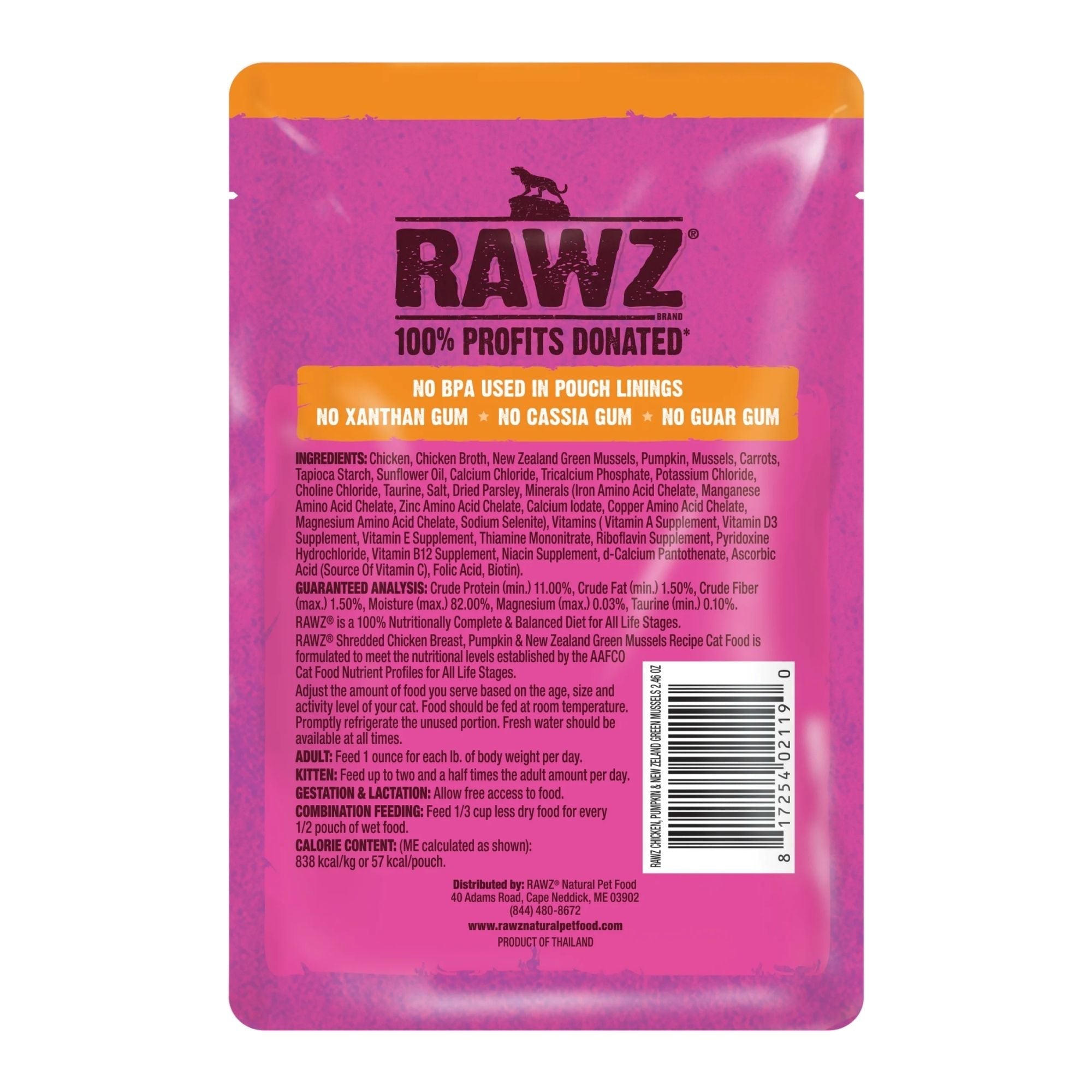 Rawz Shredded Cat Pouch Chicken Breast Pumpkin New Zealand Green Mussels 2.4oz. (Case of 8)