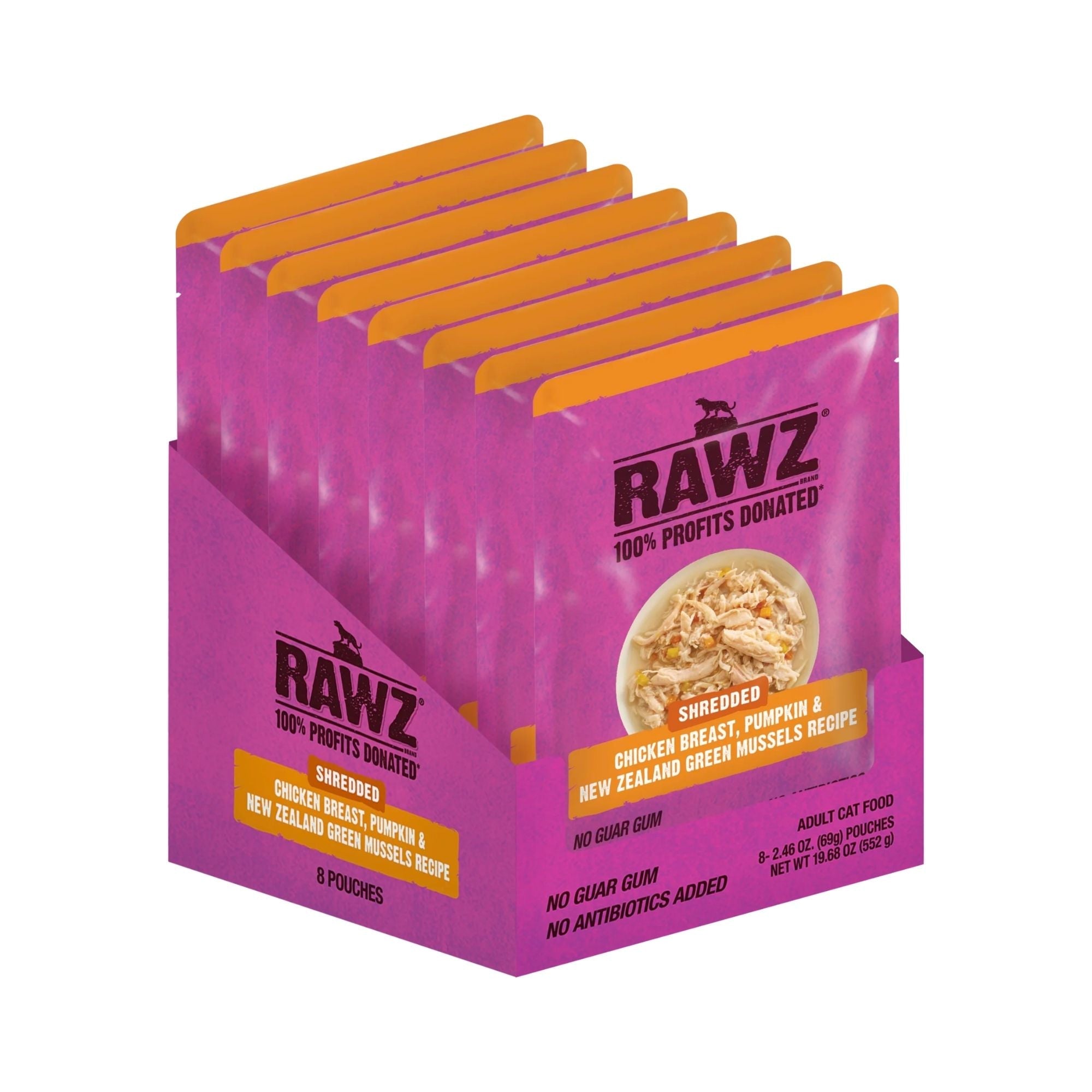 Rawz Shredded Cat Pouch Chicken Breast Pumpkin New Zealand Green Mussels 2.4oz. (Case of 8)