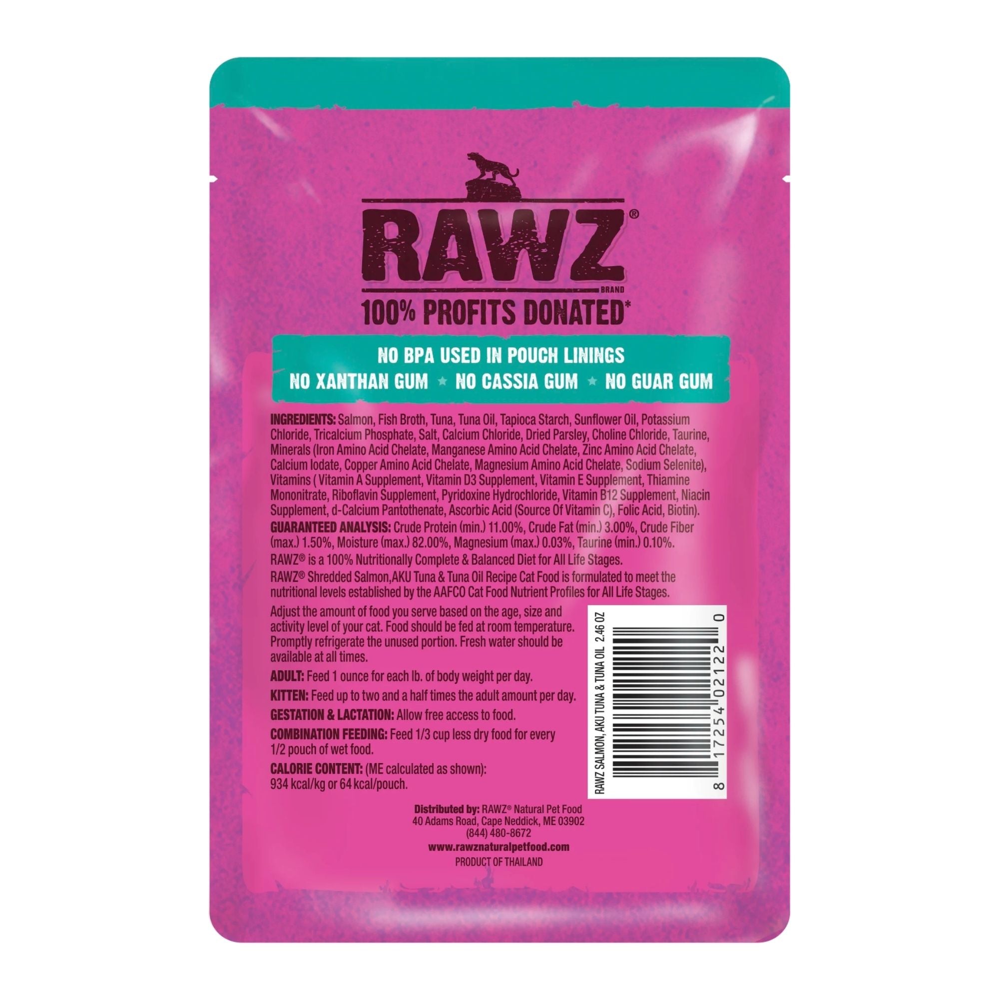 Rawz Shredded Cat Pouch Salmon Aku Tuna 2.4oz. (Case of 8)