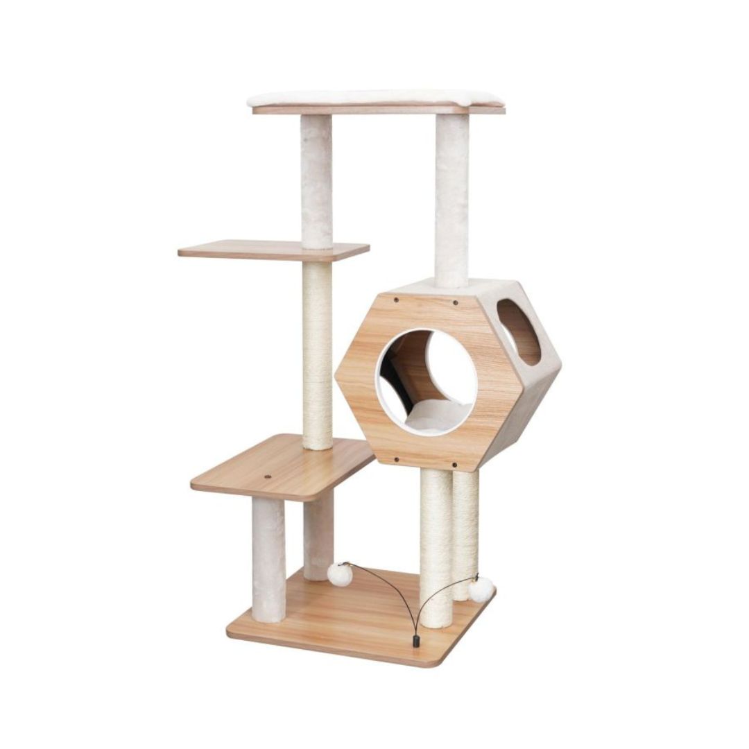 PetPals Wagon Style 4-Level Cat Tree Ivory 44 in