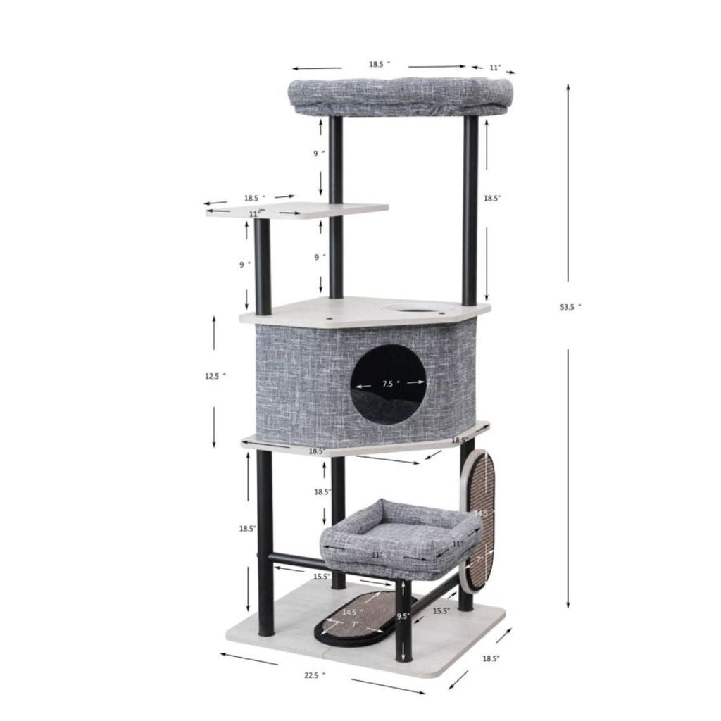 PetPals Grayson Industrial Style Cat Tree Grey 61 in