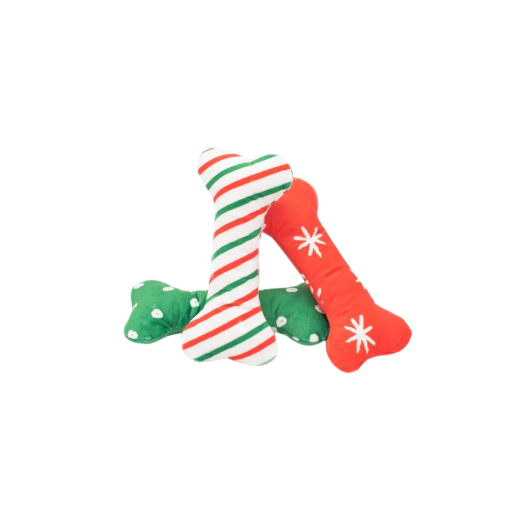 Zippypaws Holiday Patterned Bones Red/Green/White Medium - 3 Pk