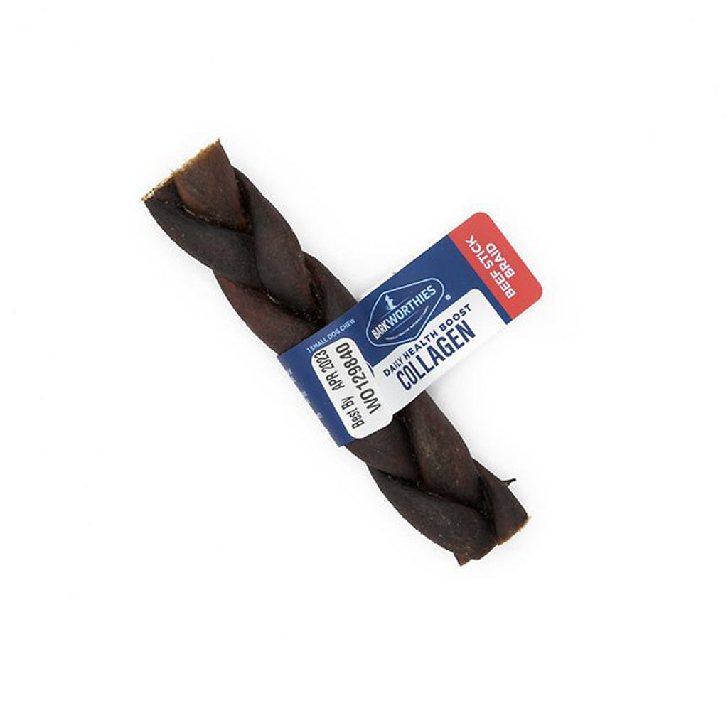 Barkworthies Collagen Beef Stick Braid Dog Treat 50ea/5 in, 50 ct