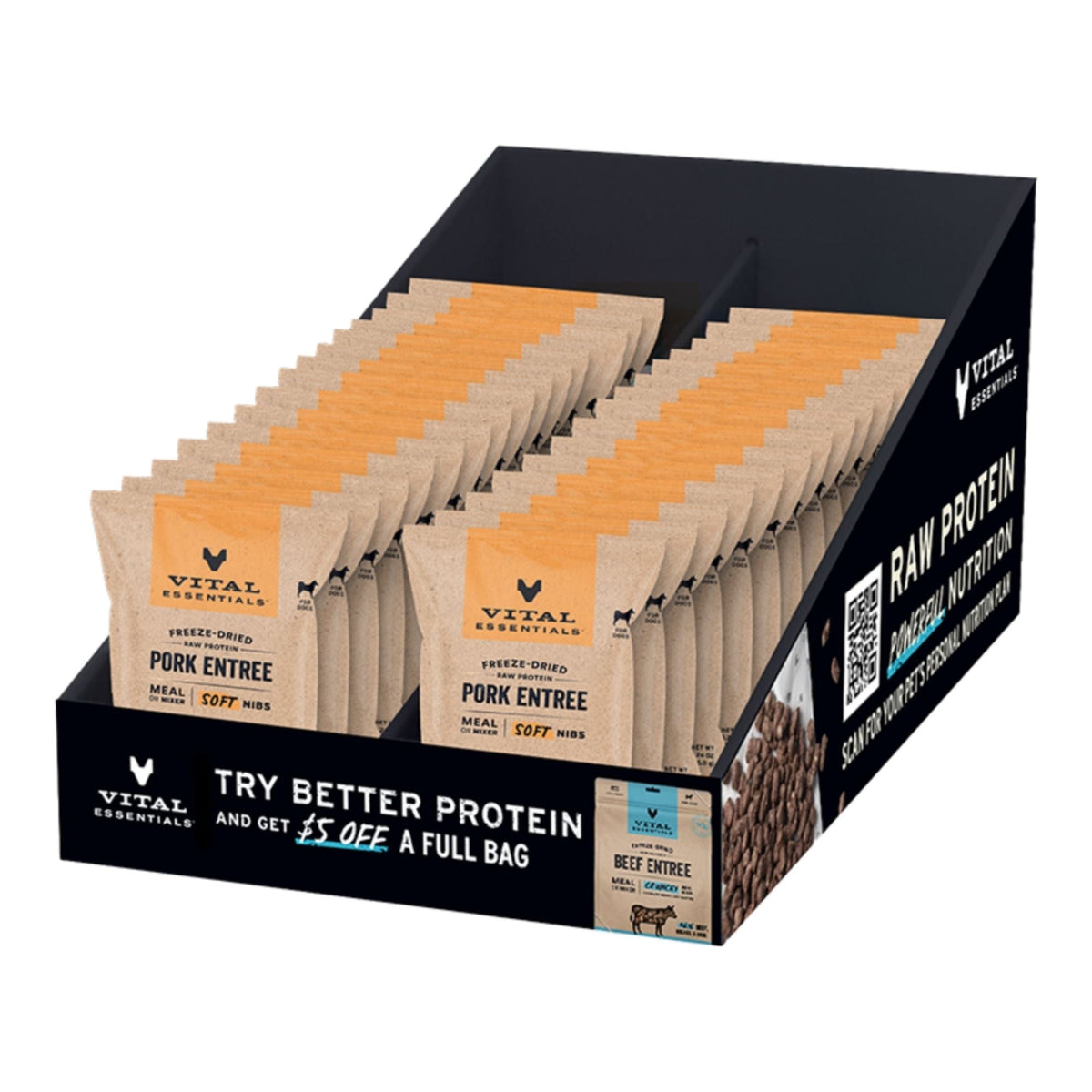Vital Essentials Dog Freeze-Dried Raw Soft Nibs Pork Countertop 30 Piece Display