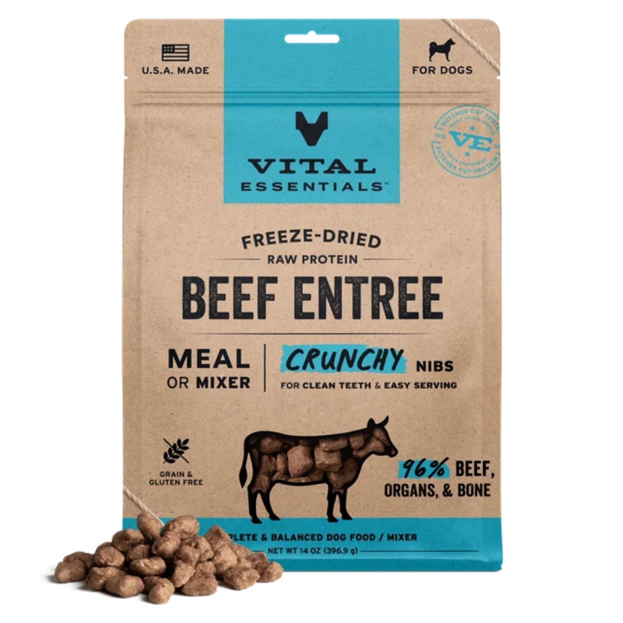 Vital Essentials Dog Freeze-Dried Raw Grain Free Beef Entree Nibs 14oz.