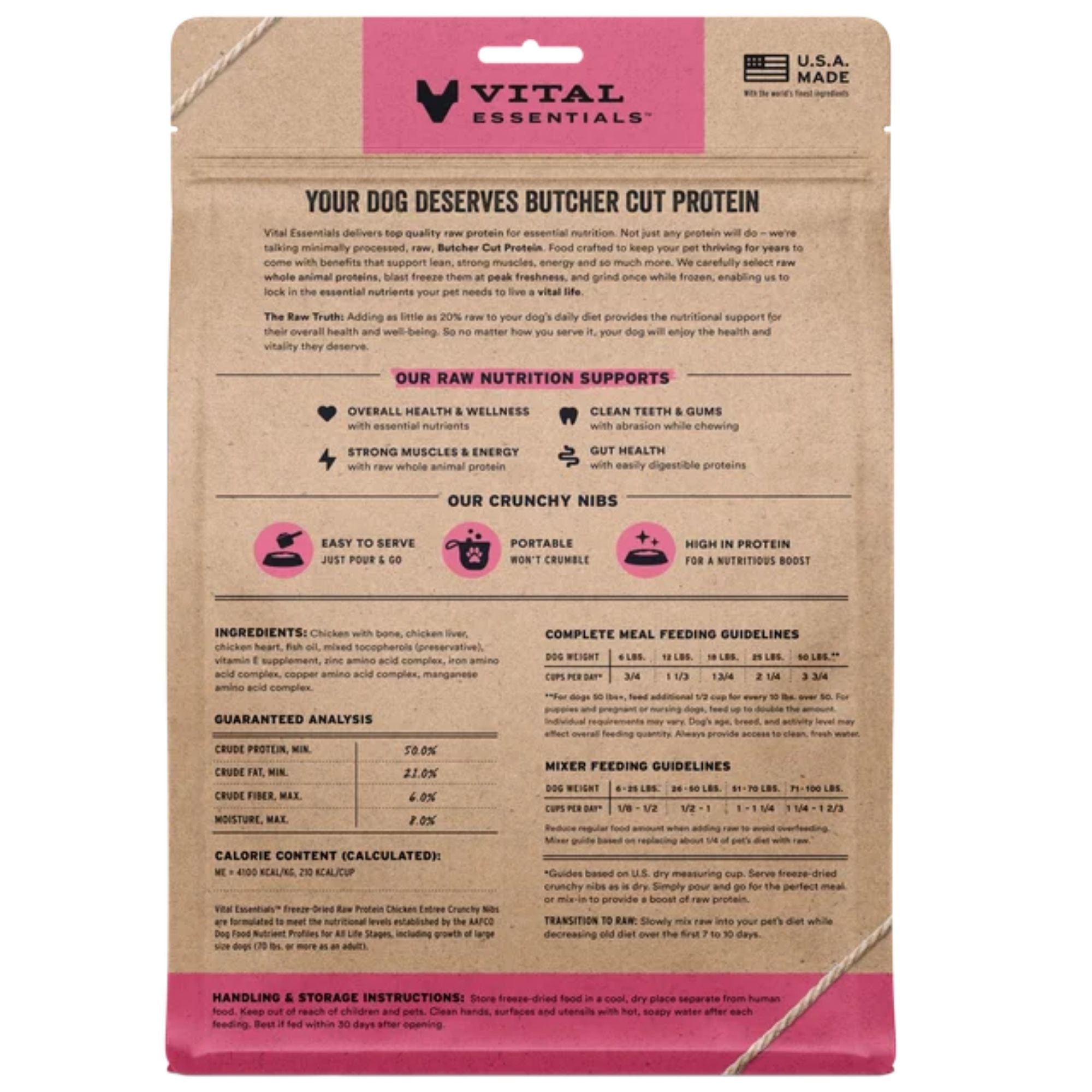 Vital Essentials Dog Freeze-Dried Raw Grain Free Chicken Entree Nibs 14oz.