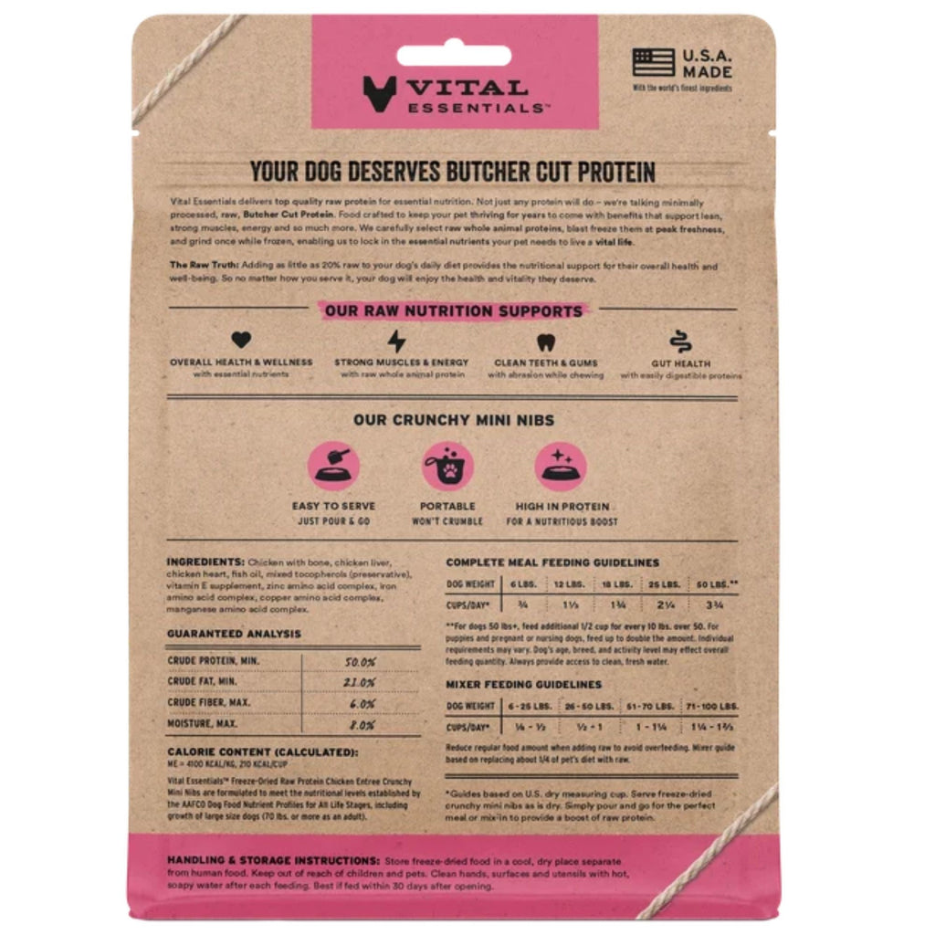 Vital Essentials Dog Freeze-Dried Raw Grain Free Chicken Entree Mini Nibs 5.5oz.