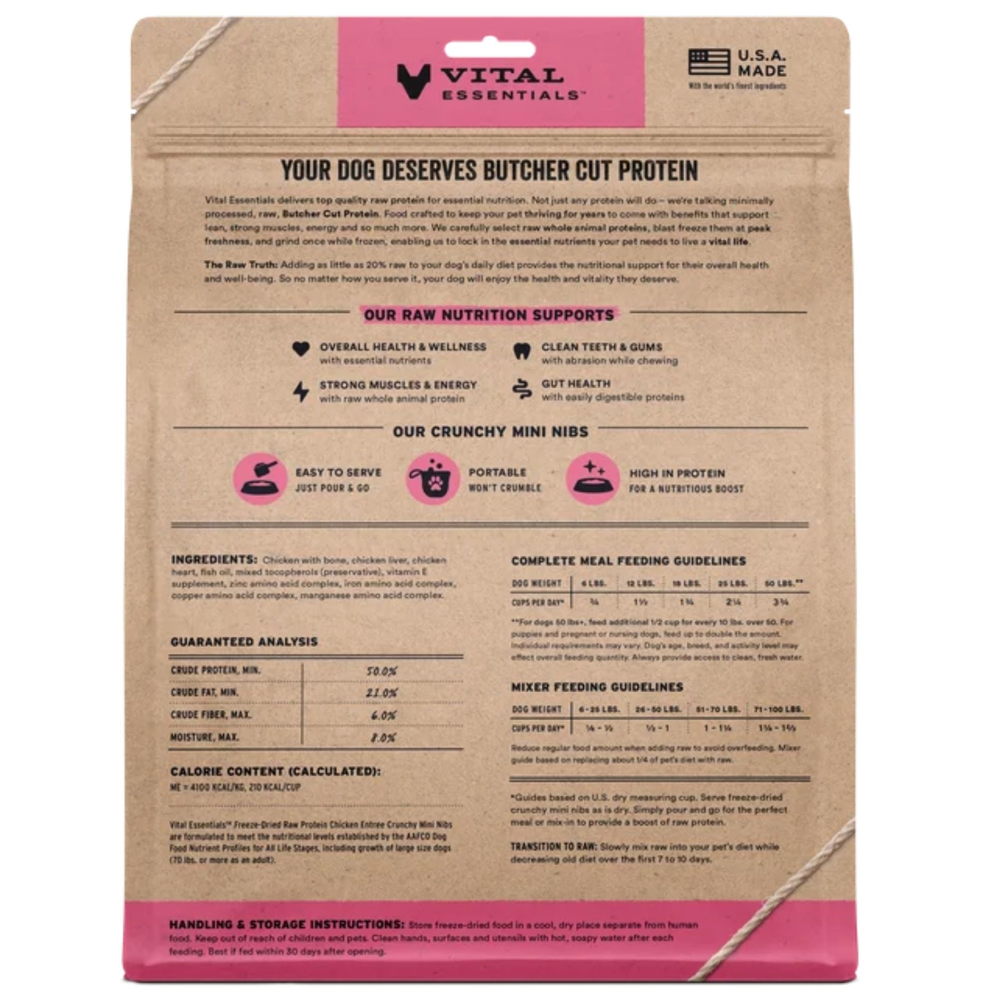Vital Essentials Dog Freeze-Dried Raw Grain Free Chicken Entree Mini Nibs 25oz.