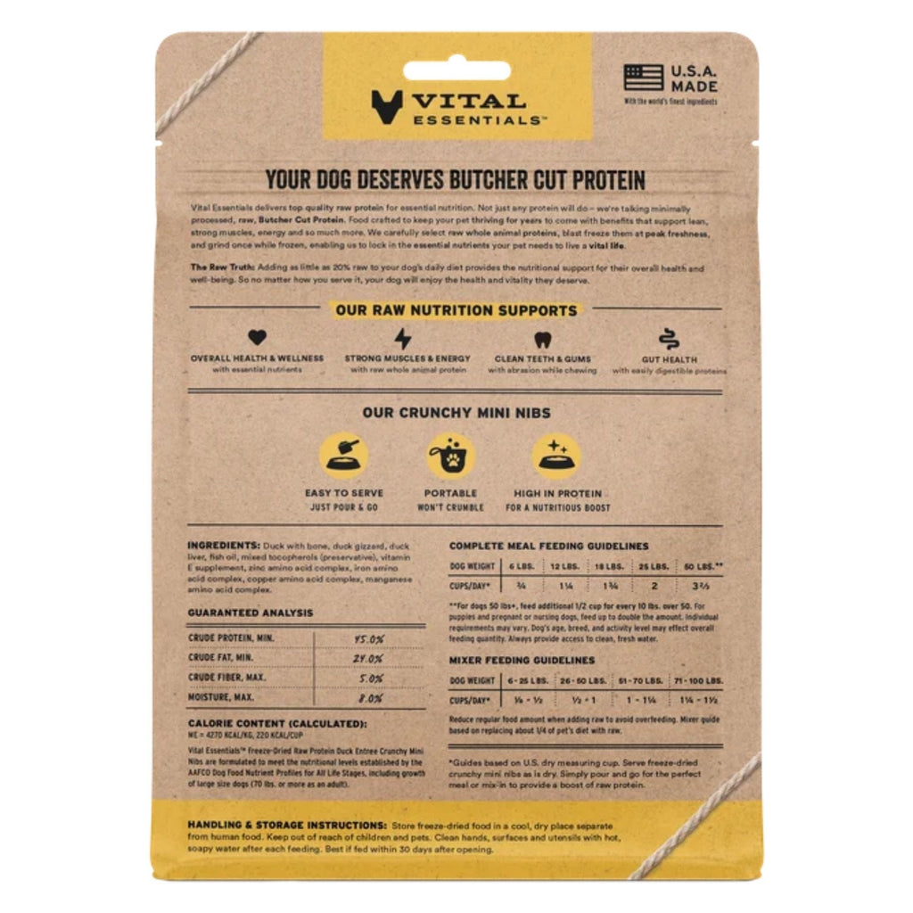 Vital Essentials Dog Freeze-Dried Raw Grain Free Duck Entree Mini Nibs 14oz.