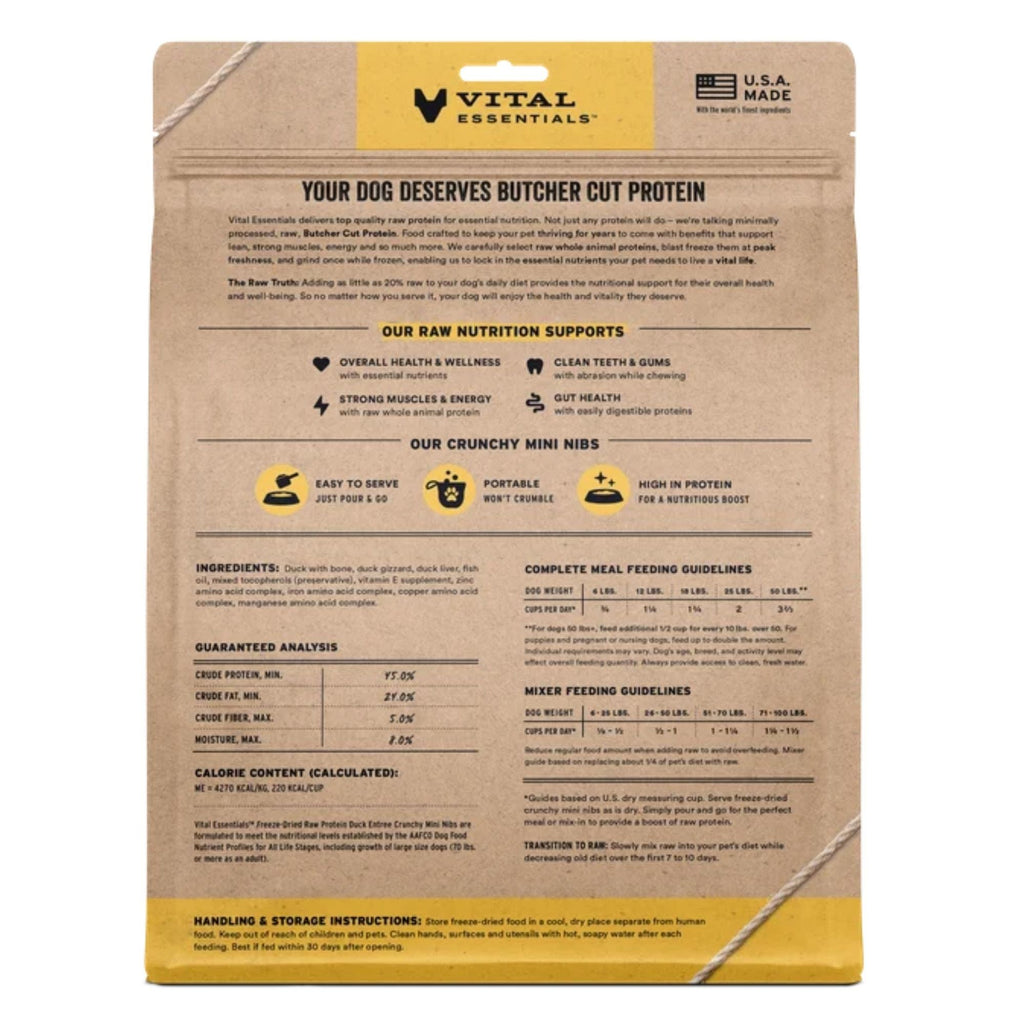 Vital Essentials Dog Freeze-Dried Raw Grain Free Duck Entree Mini Nibs 25oz.