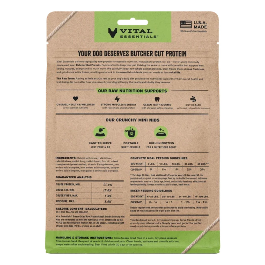 Vital Essentials Dog Freeze-Dried Raw Grain Free Rabbit Entree Mini Nibs 5.5oz.