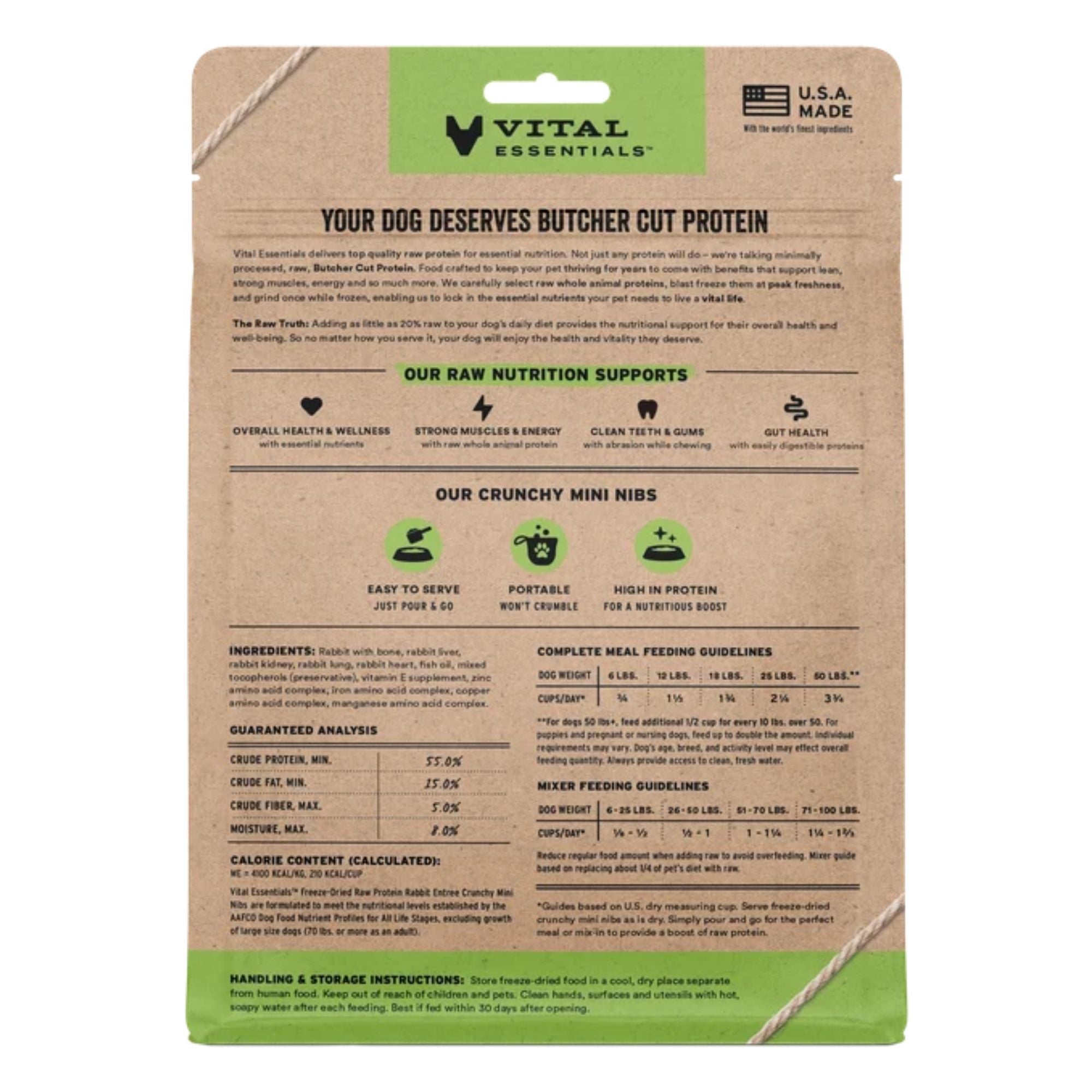 Vital Essentials Dog Freeze-Dried Raw Grain Free Rabbit Entree Mini Nibs 5.5oz.