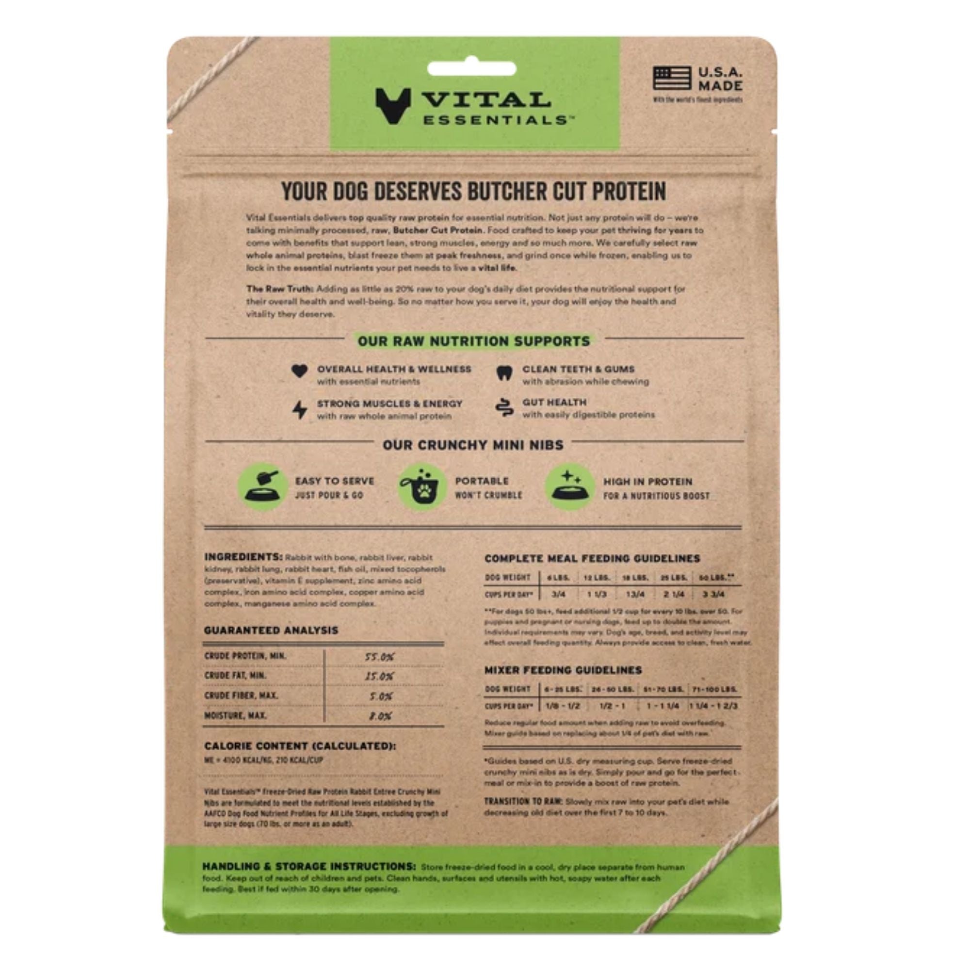 Vital Essentials Dog Freeze-Dried Raw Grain Free Rabbit Entree Mini Nibs 14oz.
