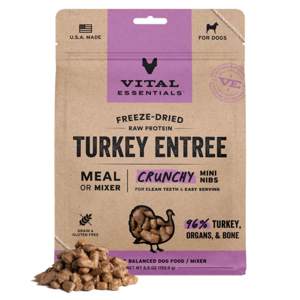Vital Essentials Dog Freeze-Dried Raw Grain Free Turkey Entree Mini Nibs 5.5oz.