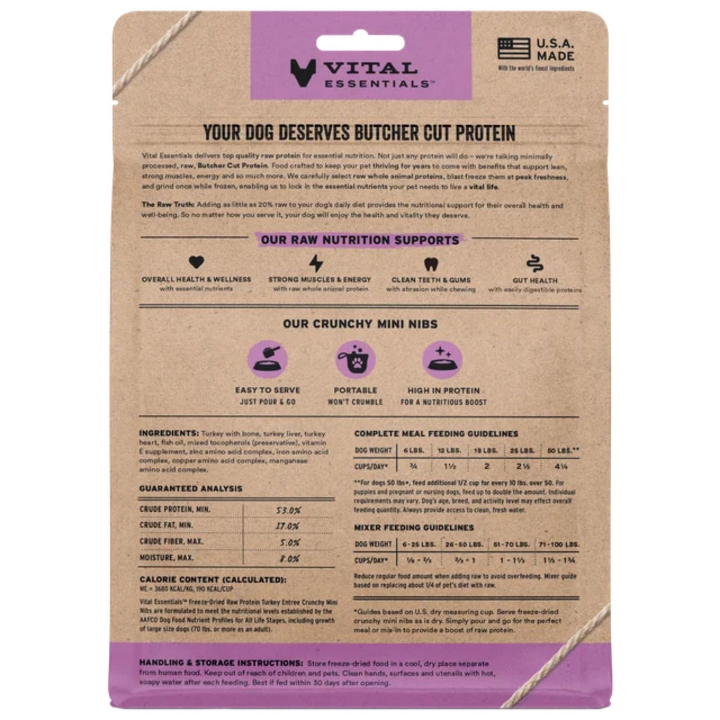 Vital Essentials Dog Freeze-Dried Mini Nibs Turkey 25oz.