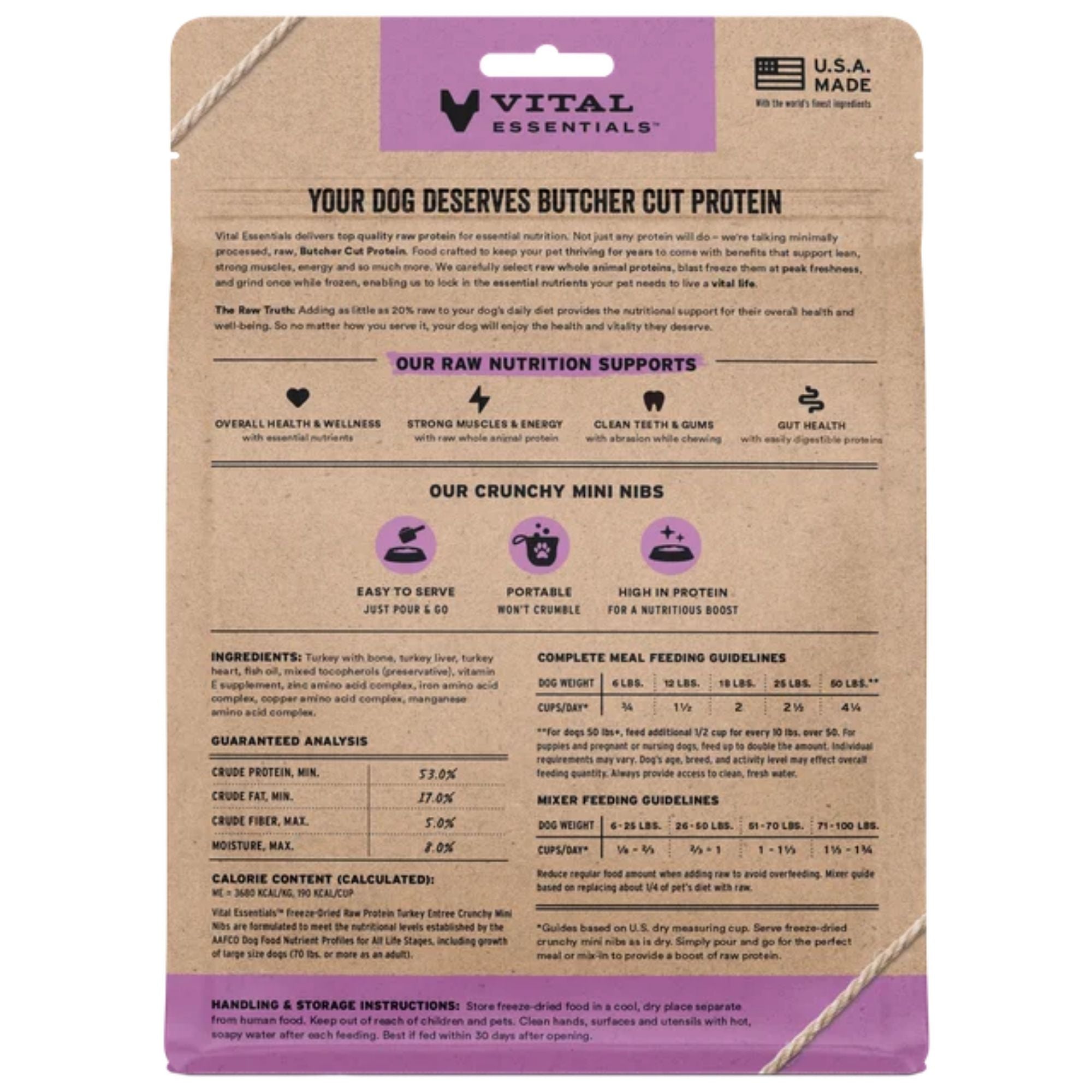 Vital Essentials Dog Freeze-Dried Raw Grain Free Turkey Entree Mini Nibs 25oz.