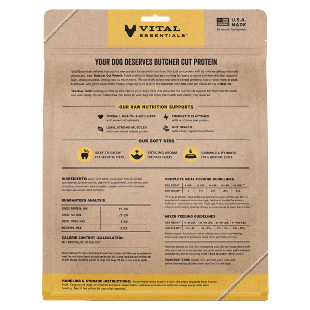 Vital Essentials Dog Freeze-Dried Raw Grain Free Duck Entree & Mixer Soft Nibs 14oz.