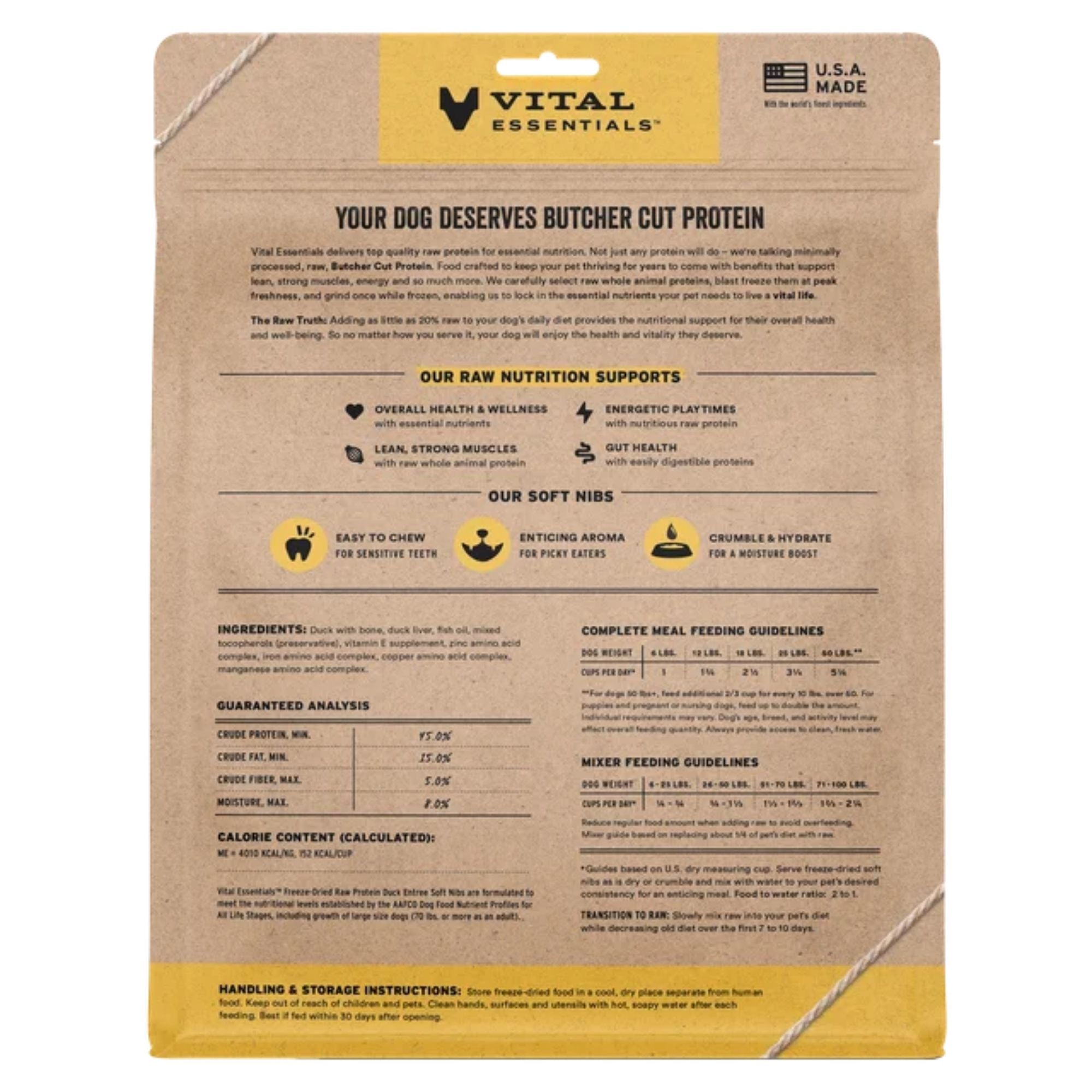 Vital Essentials Dog Freeze-Dried Raw Grain Free Duck Entree & Mixer Soft Nibs 14oz.