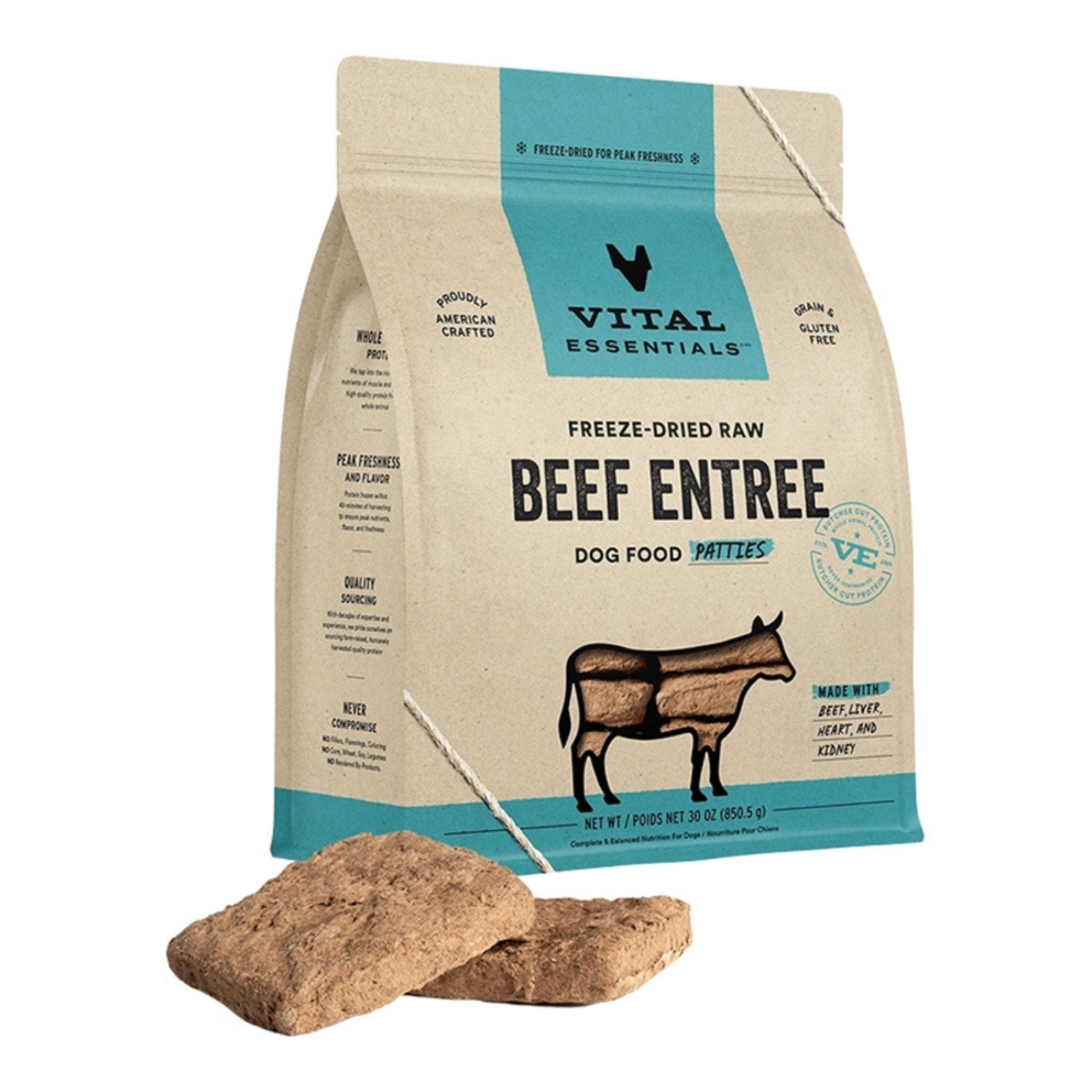 Vital Essentials Dog Freeze-Dried Raw Grain Free Beef Entree Patties 30oz.