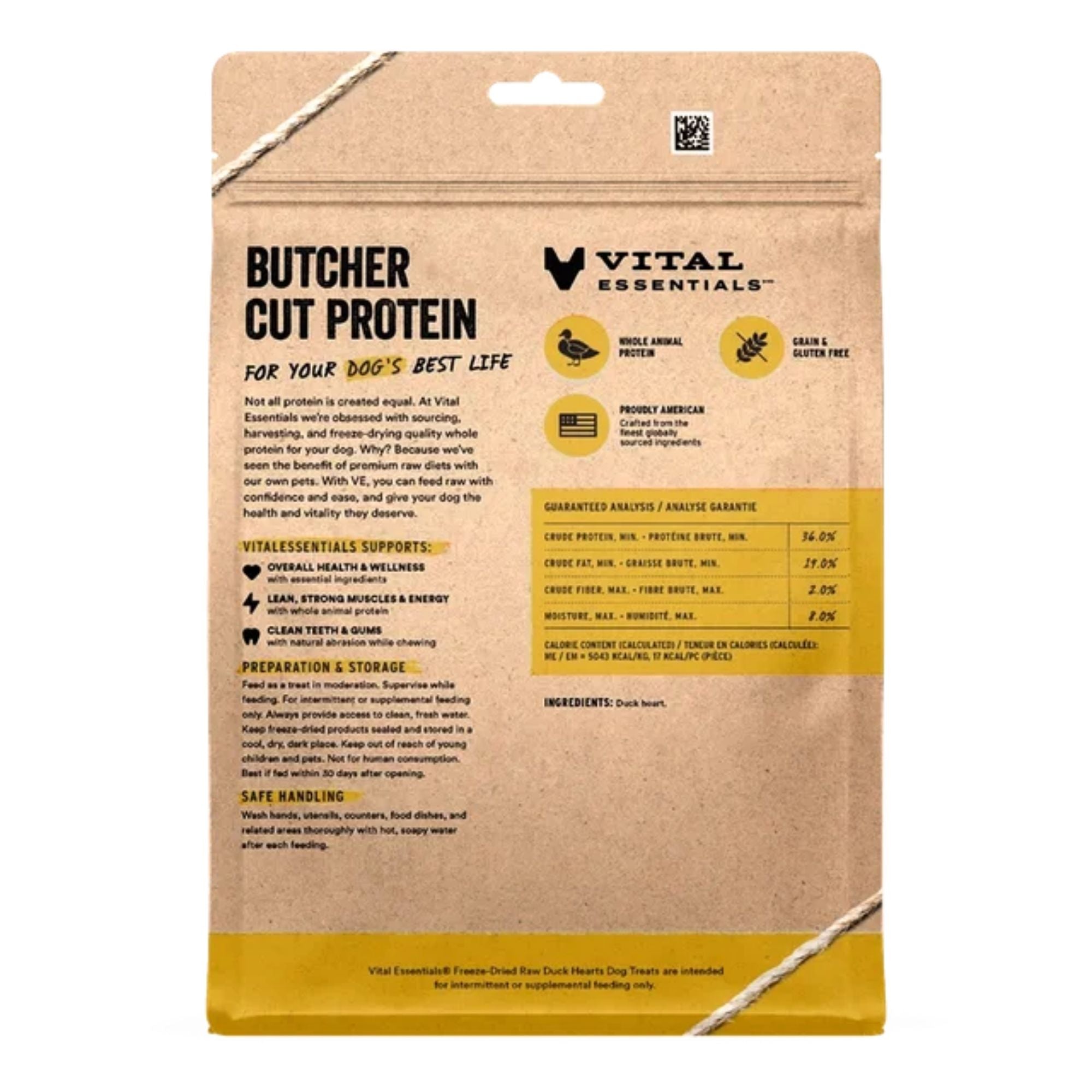 Vital Essentials Dog Freeze Dried Treat Duck Hearts 10oz.