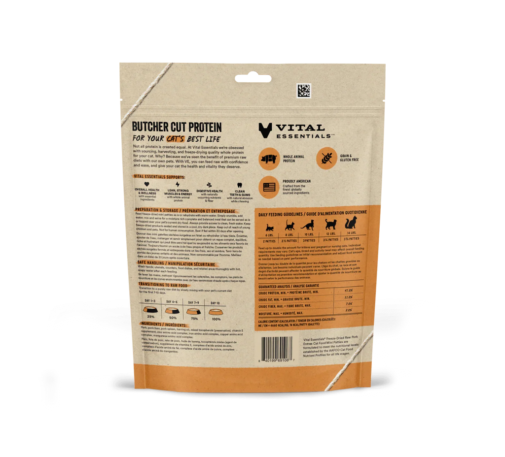 Vital Essentials Cat Freeze Dried Mini Patties Pork 3.75oz.