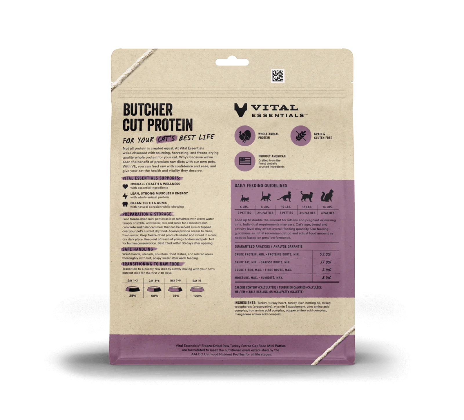 Vital Essentials Cat Freeze Dried Mini Patties Turkey 8oz.