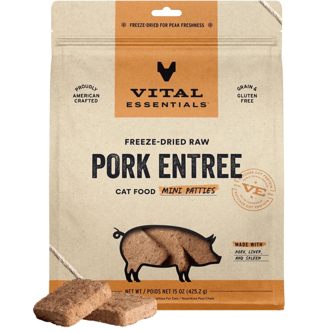 Vital Essentials Cat Freeze Dried Mini Patties Raw Pork 15Oz
