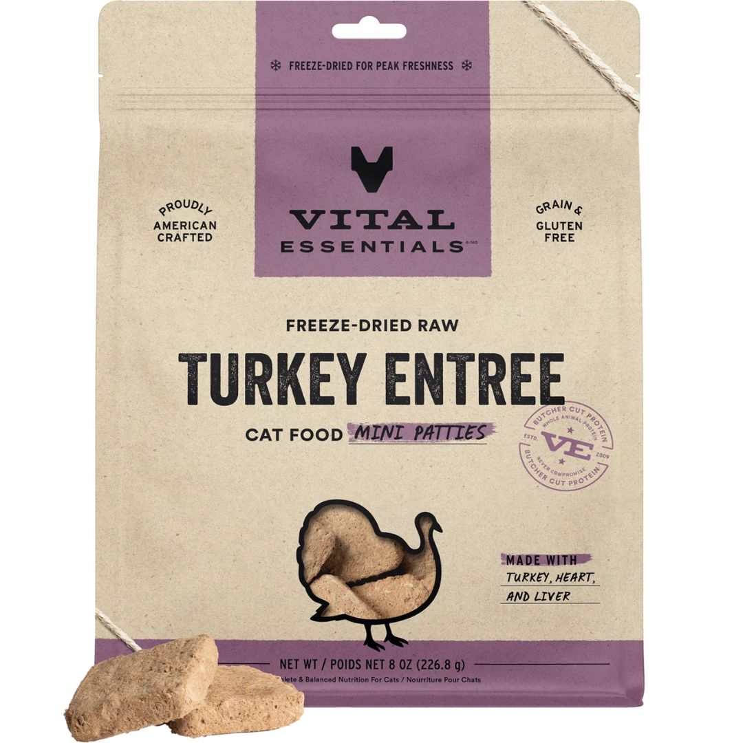 Vital Essentials Cat Freeze Dried Mini Patties Raw Turkey 15Oz