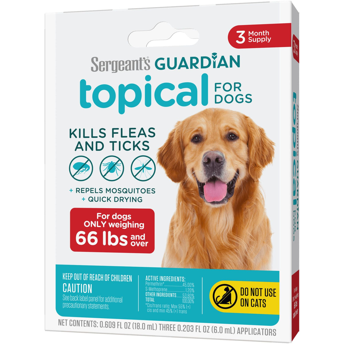 Sergeant's Guardian Topical Squeeze On Flea & Tick Dogs and Puppies 33 - 66 lbs 3 ct