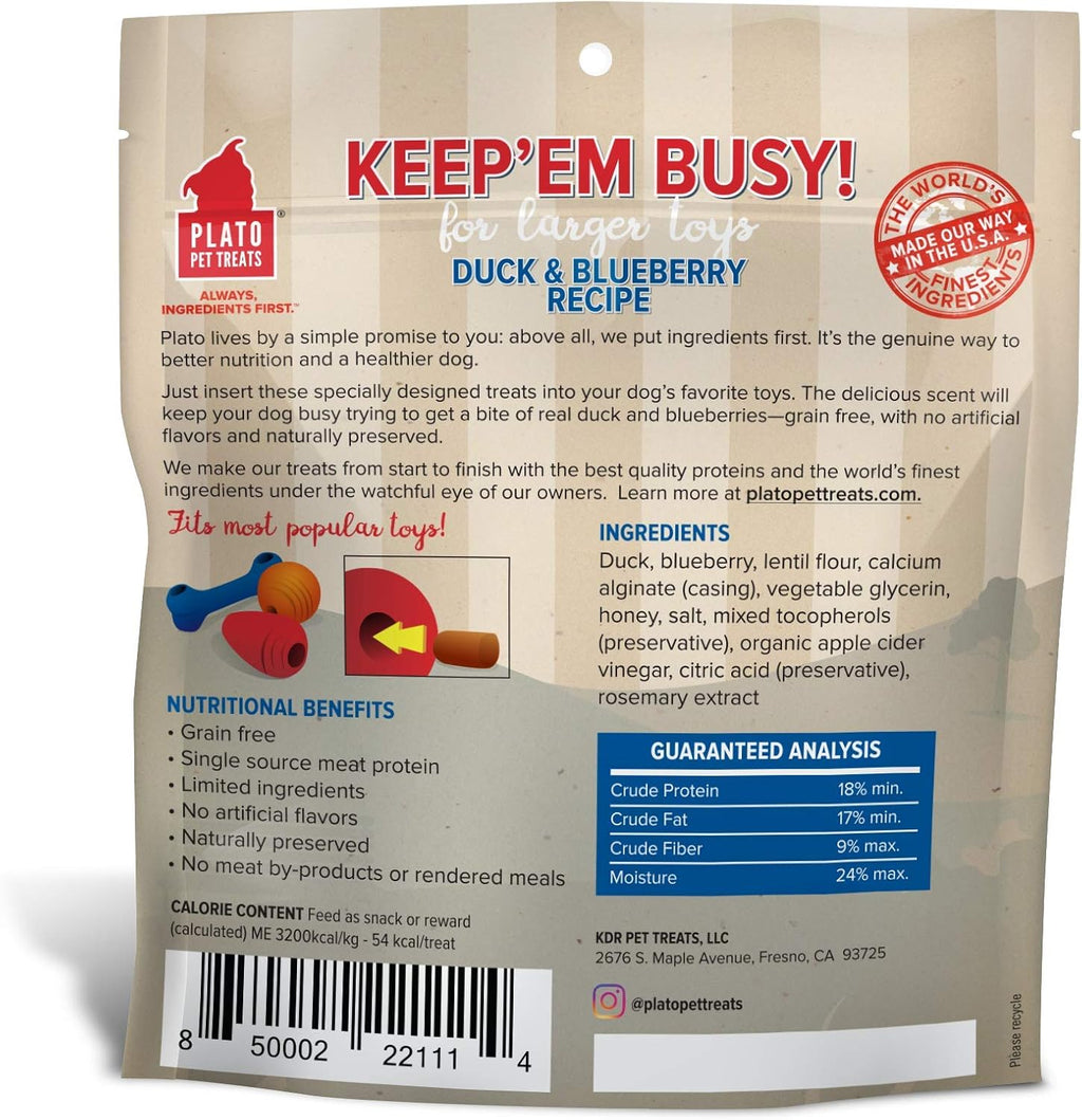 Plato Dog Keep Em Busy Duck And Blueberry Treats Large 5oz.