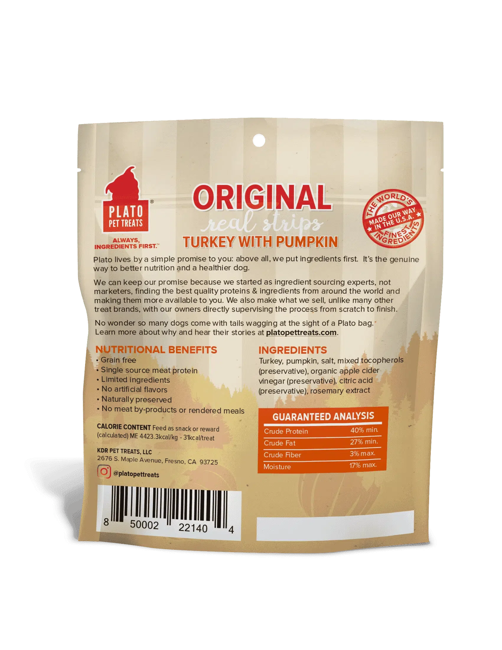 Plato Dog Strp Grain Free Turkey Pumpkin 3oz.