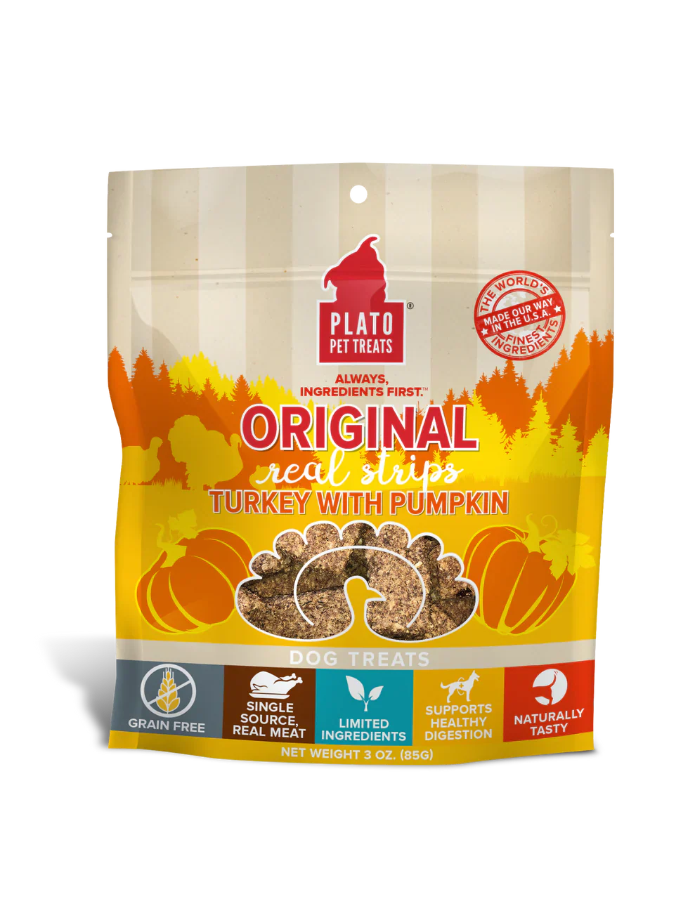 Plato Dog Strp Grain Free Turkey Pumpkin 3oz.