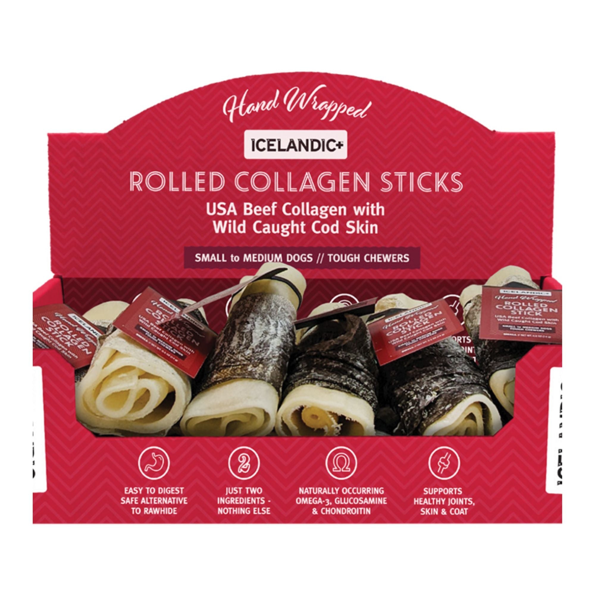 Icelandic Dog Beef Collagen Stick With Fish 4 Inch - 12 Count Display