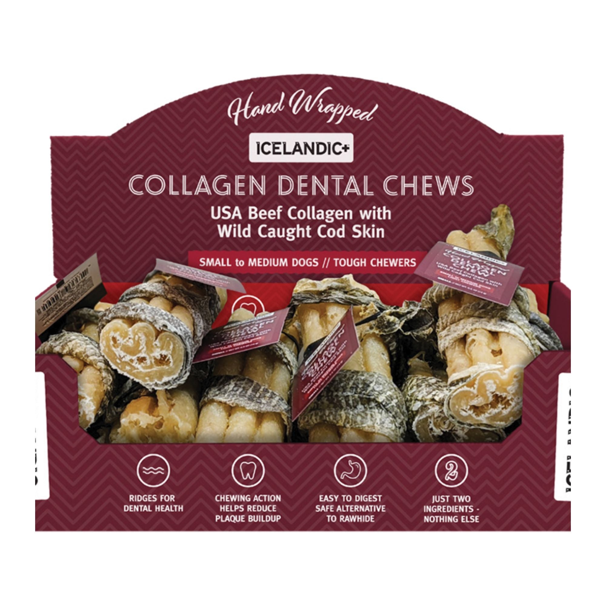 Icelandic Dog Fish Wrapped Beef Collagen Dental Chew 4 Inch - 12 Count Display